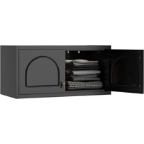 Metal Storage Cabinet with Doors, Small Armoire Wardrobe Closet, Black Wall Cabinet, 15" Tall Clothing Storage Cabinets, Steel Overhead Wardrobe for Bedroom, Laundry Room- Assembly Required