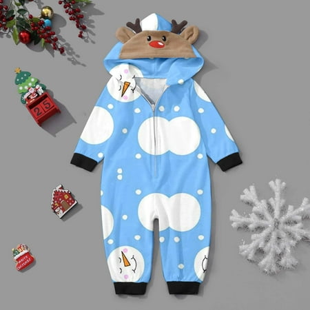 

GHSuoui Christmas Family Matching Pajamas Set Santa Print Hooded Jumpsuit for Baby Holiday Homewear