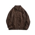 thumbnail image 1 of LOVZFMLL Jackets for Men Solid Color Pocket Zipper Snap Button Flip Collar Leatherwear Leather Clothing, 1 of 5