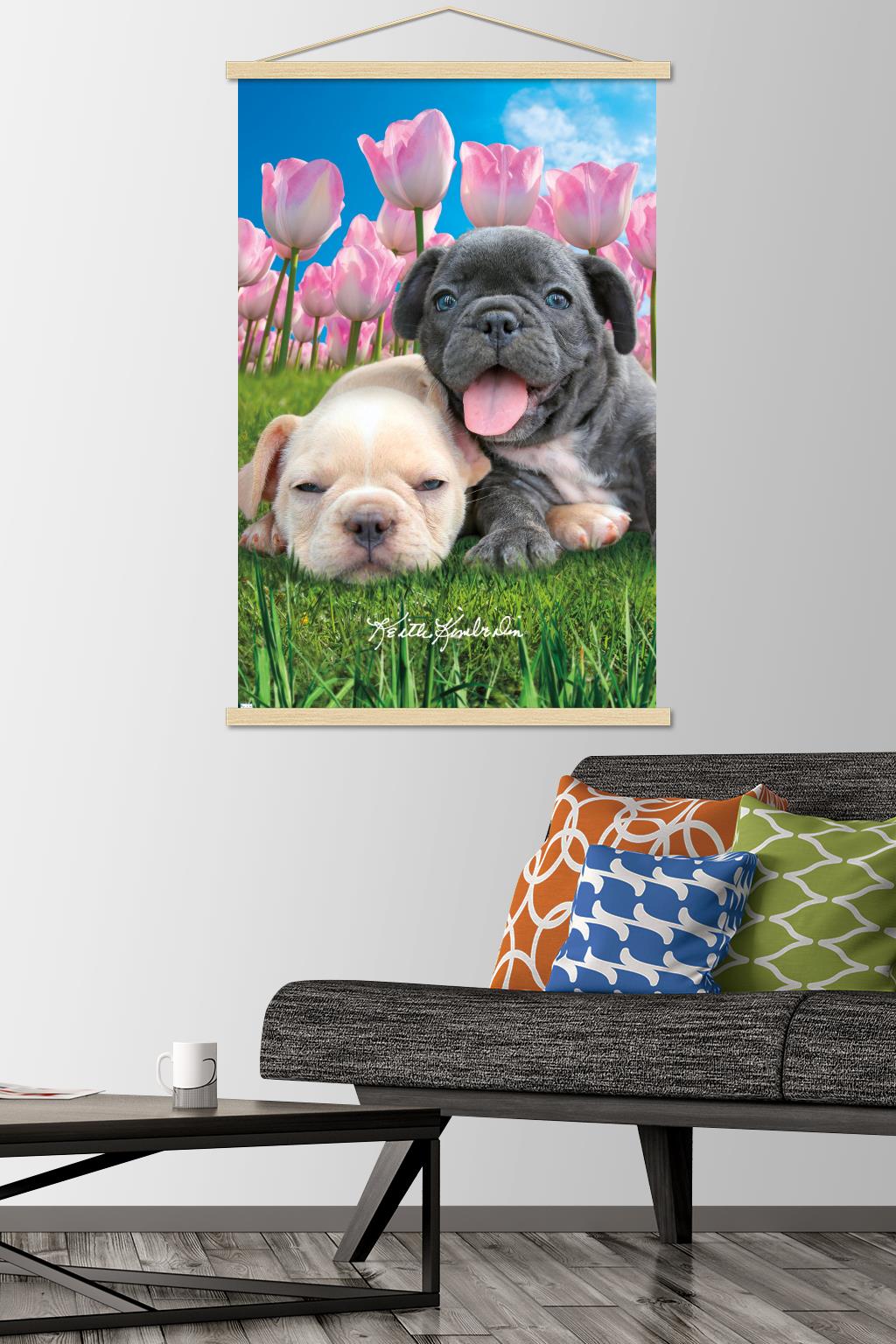 Keith Kimberlin - Bulldog Puppies Wall Poster with Wooden Magnetic Frame, 22.375" x 34"