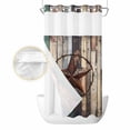 thumbnail image 2 of Western Texas Stars No Hook Shower Curtain Waterproof, Bathroom Curtains with Snap in Liners and See Through Top Window, Teal Brwon Vintage Wooden Plank Hotel Style Bathtub Curtains Shower 54"Wx78"L, 2 of 8