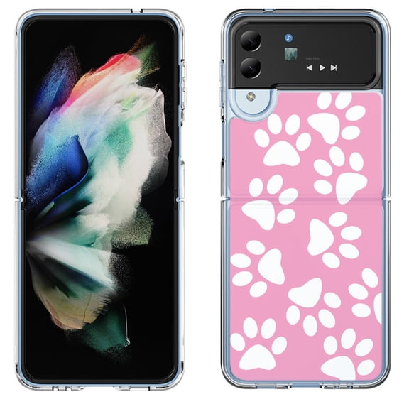 Shockproof Bumper Phone Case for Samsung Galaxy Z Flip 4 5G, by OneToughShield ® - Pet Paw/ Pink