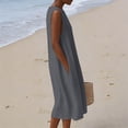 thumbnail image 5 of Feancey Womens Linen Tank Dress Loose Fit Casual Summer Maxi Dresses Sleeveless Crew Neck Beach Sundress Boho Beach Vacation Dresses with Pockets Dark Gray S, 5 of 10