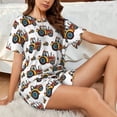 thumbnail image 4 of Xecao Cartoon Tractor Pattern Women's Short Sleeve Pajama Set Soft Sleepwear Lounge Set with Button Front Top and Drawstring Shorts with Pockets-Medium, 4 of 6