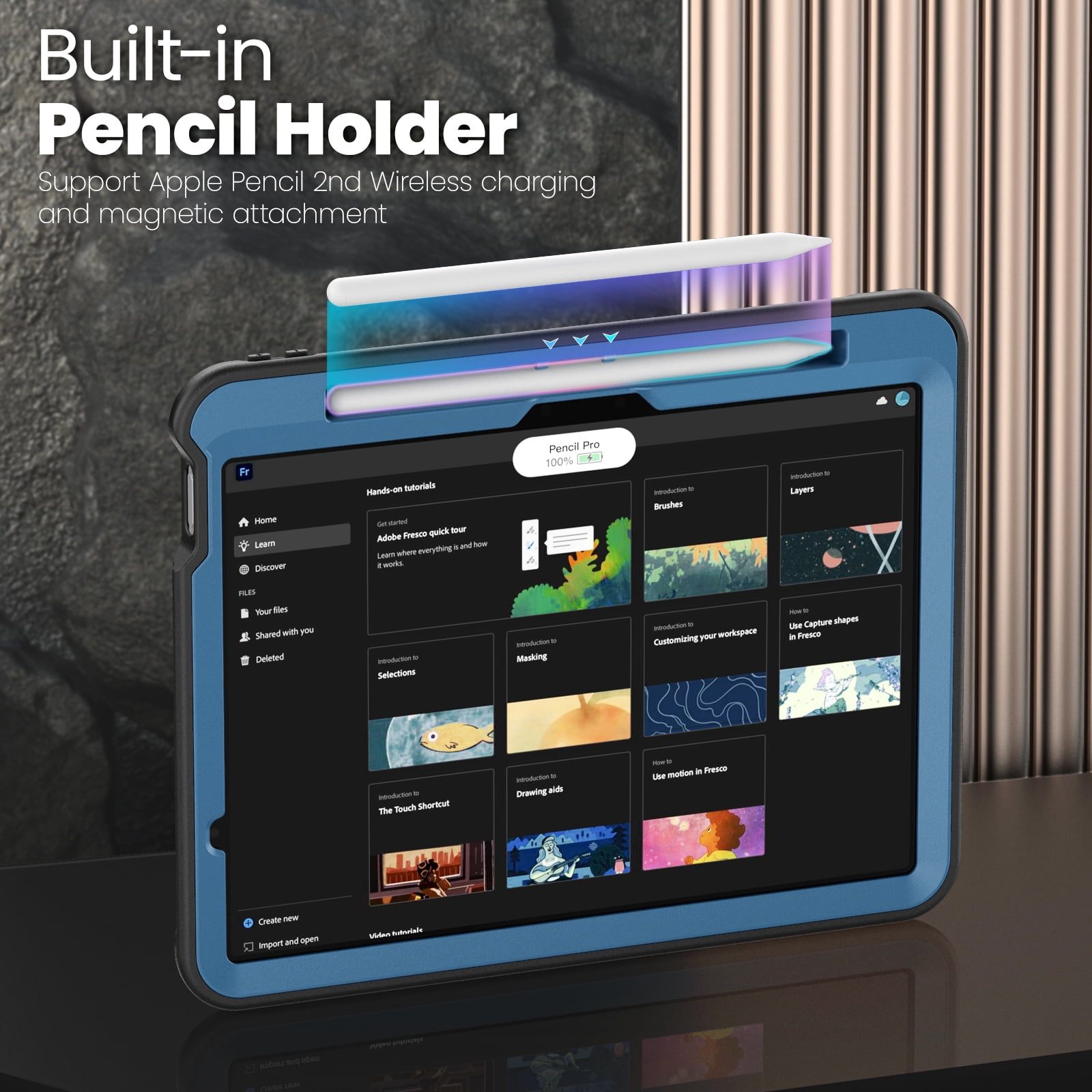 ELEHOLD Rugged Case with Pencil Holder For iPad Air 11-inch M3 (2025) / M2 (2024), Built-in Kickstand Double-Layer Protection Full-Body Shockproof Cover For Apple iPad Air 11 (2025/2024),Navyblue