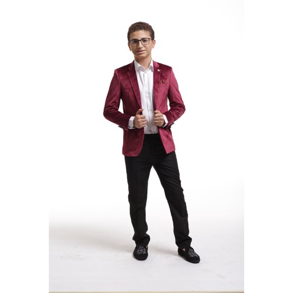 Elie Balleh Wine Super Fine Solid Velvet Boy's Blazers Sports Coat Jacket