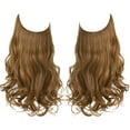 thumbnail image 1 of Zhuge Peluca larga ondulada con línea de tamaño ajustable transparente, pieza de cabello rizado, pieza de cabello secreto oculto para mujeres, sin clip, 22 pulgadas, castaño claro, 1 of 3