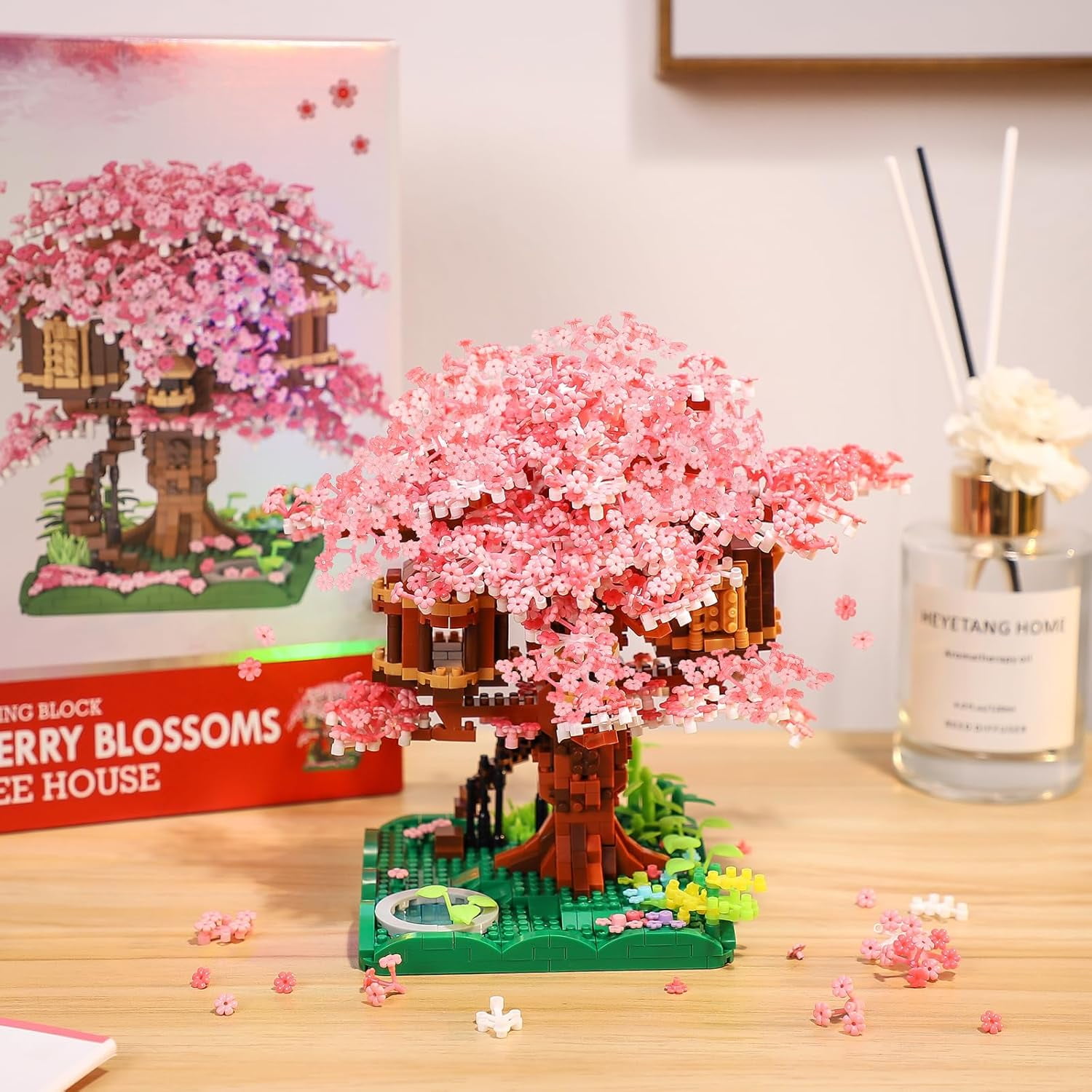 Cherry Blossom Bonsai Tree Mini Micro Building Set, Japanese Sakura Tree House Model Sets for Adults, Flowers House Mini Bricks Building Kit, Creative Gift Toys for Kids 12-14