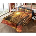 thumbnail image 4 of Ambesonne Nature Fitted & Top Sheet Set with Shams, Fall Trees at Sunset Woods, Orange and Yellow, 4 of 5