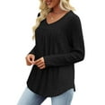 thumbnail image 5 of HVOBTTY Women's Long Sleeved T Shirt, Fall and Winter Tops for Women, Women's Casual Soft Solid Color Long Sleeve V Neck Fleece Loose Daily Wear Pullover Top Black, Black, 5 of 5