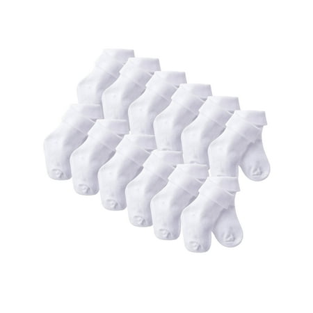 Lightweight Cuff Socks - Onesies Brand Snug-fit Jersey Cuffed White Bootie Socks, 12-Pack (Newborn Baby Boys or Baby Girls, Unisex)