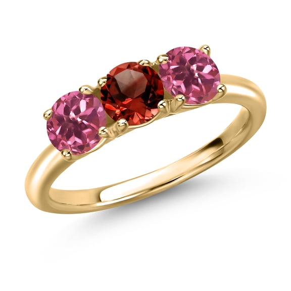 Gem Stone King 10K Yellow Gold Red Garnet and Pink Tourmaline Engagement Ring for Women | 1.59 Cttw | Round 5MM | Gemstone January Birthstone | Size 6