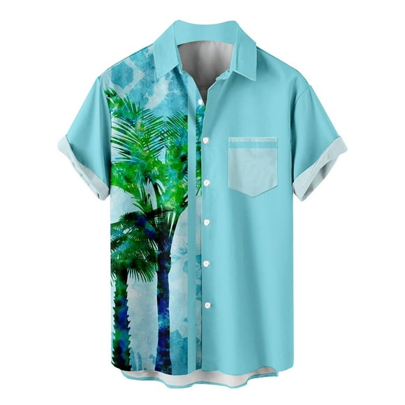 Ketyyh-chn99 Men's Long Sleeve Button Down Dress Shirts Fashion Men'S Summer Vacation Tourism Beach Fashion Trend Leisure 3d Digital Printing Short Sleeve Shirt Green,S