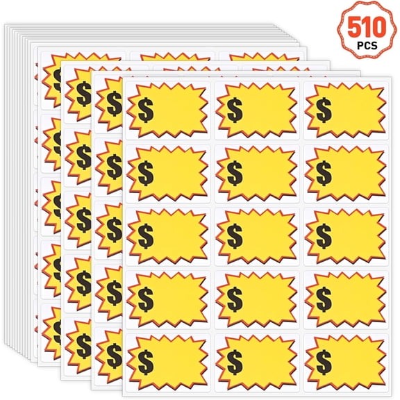 TEXIJUSO 510PCS Price Stickers, 2"x3" Self-Adhesive Yard Sale Price Stickers, Price Tags with Large Blank to Write Pricing for Retail, Flea Markets and Estate(Yellow)