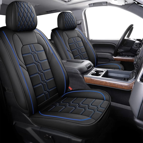 Custom Fit Pickup Seat Covers for Toyota Tacoma 2005-2023, Premium Faux Leather Protector Compatible with TRD Pro, Sport, Trail Special Edition,Black and Blue A
