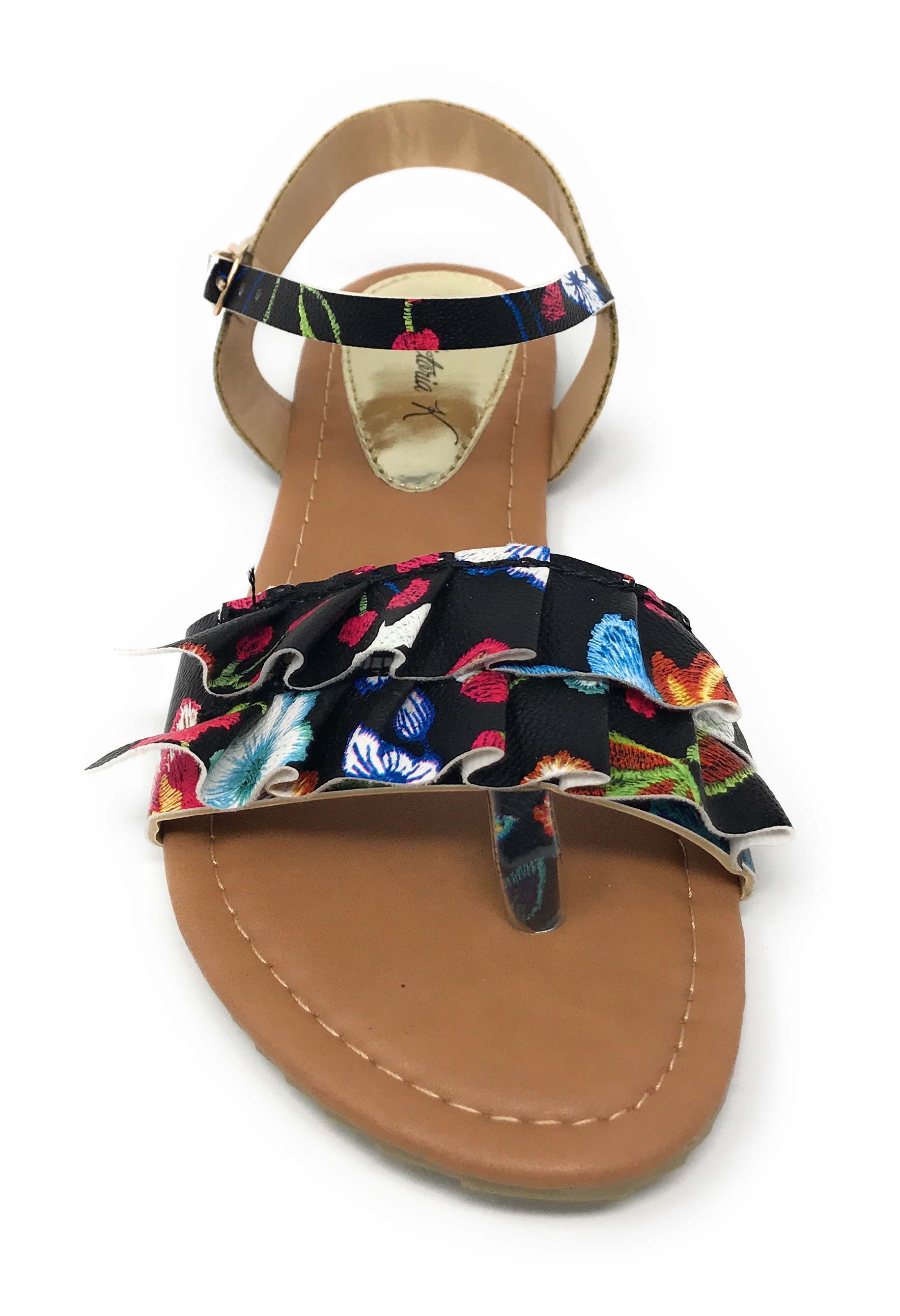 Victoria K Women's Printed Floral Ruffels Sandals