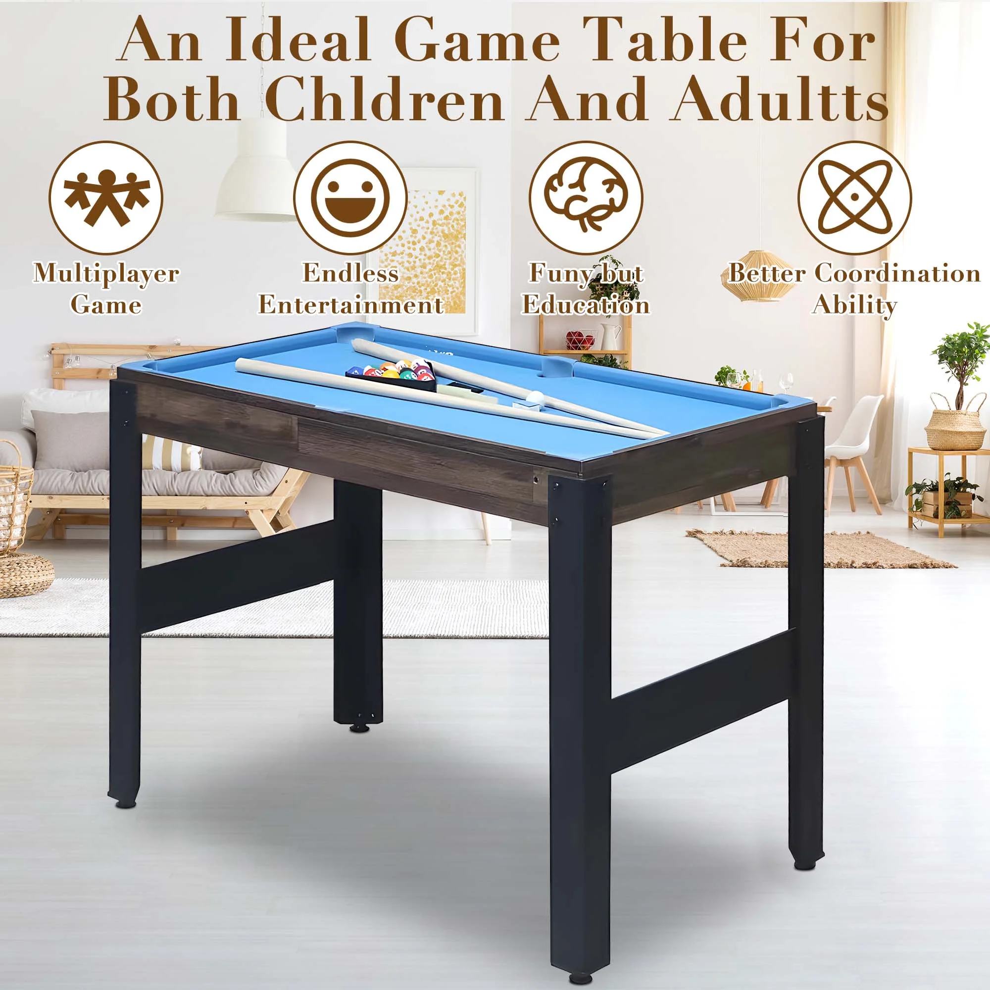 48'' 16 in 1 Multi Game Table Combo Game Table Set for Game Room, Multifunctional Game Table with Bow, Arrow, Basketball, Football, Hockey, Foosball, Shuffleboard, Ping Pong, Chess, Checkers, Bowling