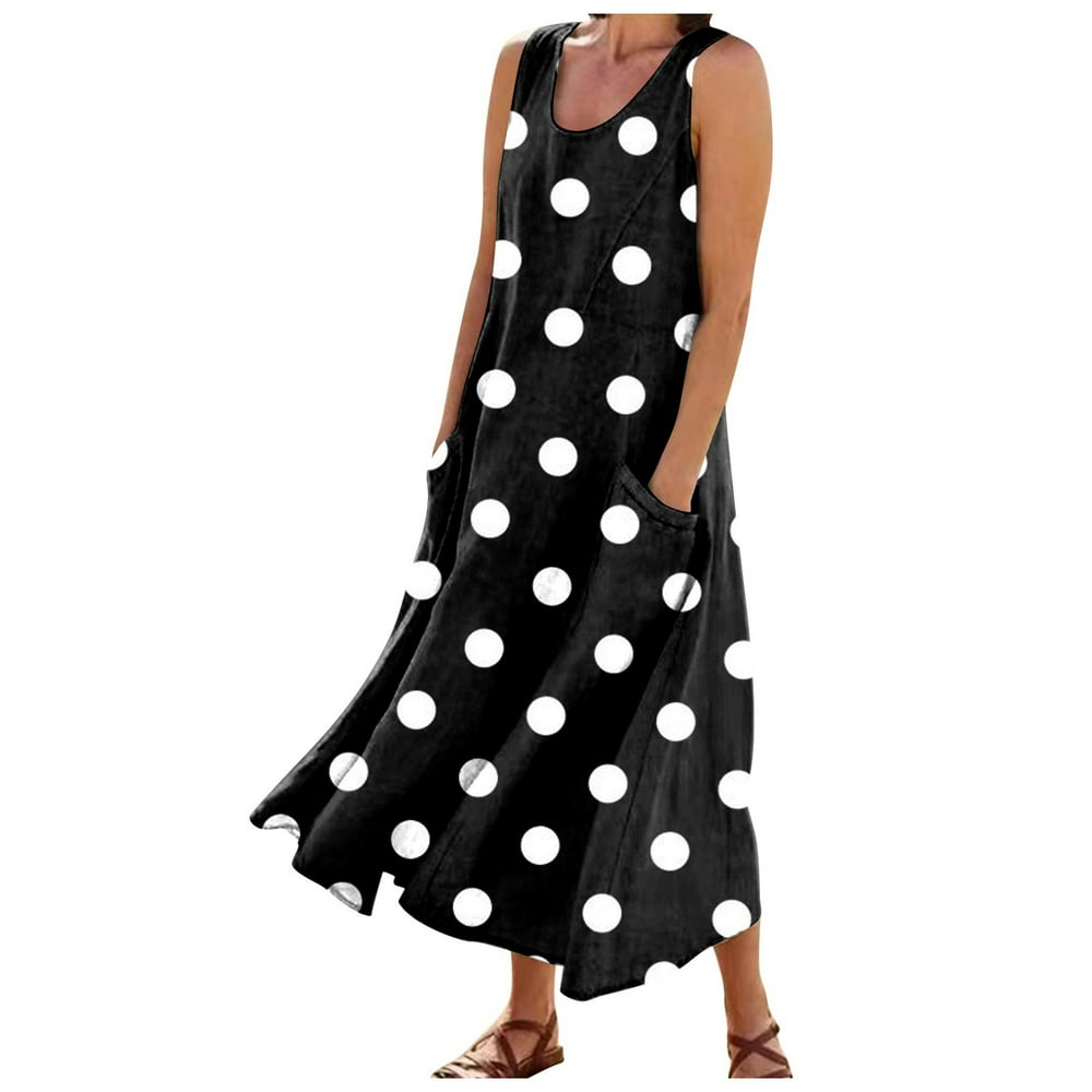 CHOK Robes d'Été Décontractées Femmes Coton Lin à Fleurs Robe Maxi Femme Sans Manches Débardeur Longue Fluide Robe Bohème Robes d'Été Fluides pour Adolescentes avec Poches Gris Foncé 3TG