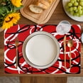 thumbnail image 4 of Red Geometric Placemats Set of 4, Modern Abstract Black White Striped Lines Placemats for Dining Table, Place Mats for Kitchen Tabletop, Waterproof Wipeable Dining Table Mats Set, 4 of 9
