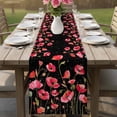 thumbnail image 4 of Red Poppy Table Runner 72 Inches, Spring Summer Flowers Botanical Black Bed Runner Dresser Scarves Tabletop for Indoor Outdoor Parties/Ceremony/Banquet, 14" x 72", 4 of 9