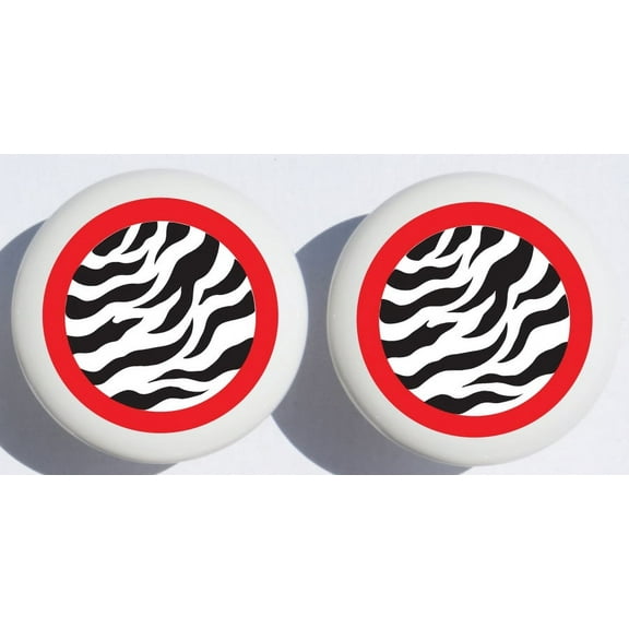 Red and Black Zebra Print Drawer Pulls  / Polka Dot Ceramic Cabinet Knobs / Safari Nursery Room Decor ( Set Of Two )