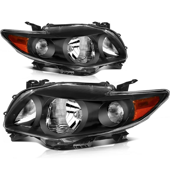 SCITOO Headlight Assembly 8115002670 TO2502182 Fit For Toyota Corolla 2009-2010 Headlamp in Black Housing Amber Reflector Clear Lens