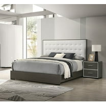 Contemporary Style 3pc Queen Size Brown Finish Gray Upholstered Bed Nightstand Wooden Furniture Set