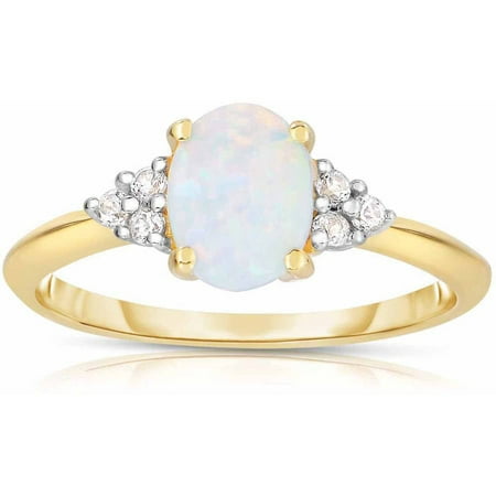 Created Opal White Topaz 10kt Yellow Gold Ring