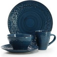thumbnail image 2 of Malibu Deep Ocean 16-Piece Stoneware Embossed Pattern Reactive Glaze Dark Blue Dinnerware Set, Tableware, Serveware Set (Deep Ocean Blue), 2 of 9