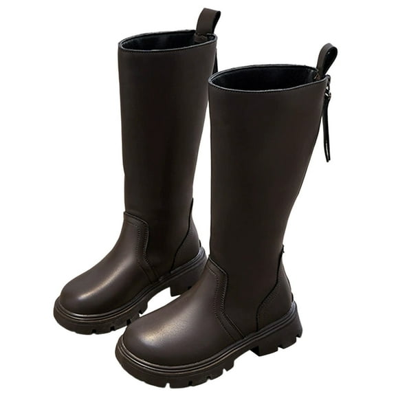 REDARER Girls Mid Calf Boots Warm Lined Side Zipper Easy Wear Non Sole Martin Style Outdoor Weather,Size:4.5-5 Years