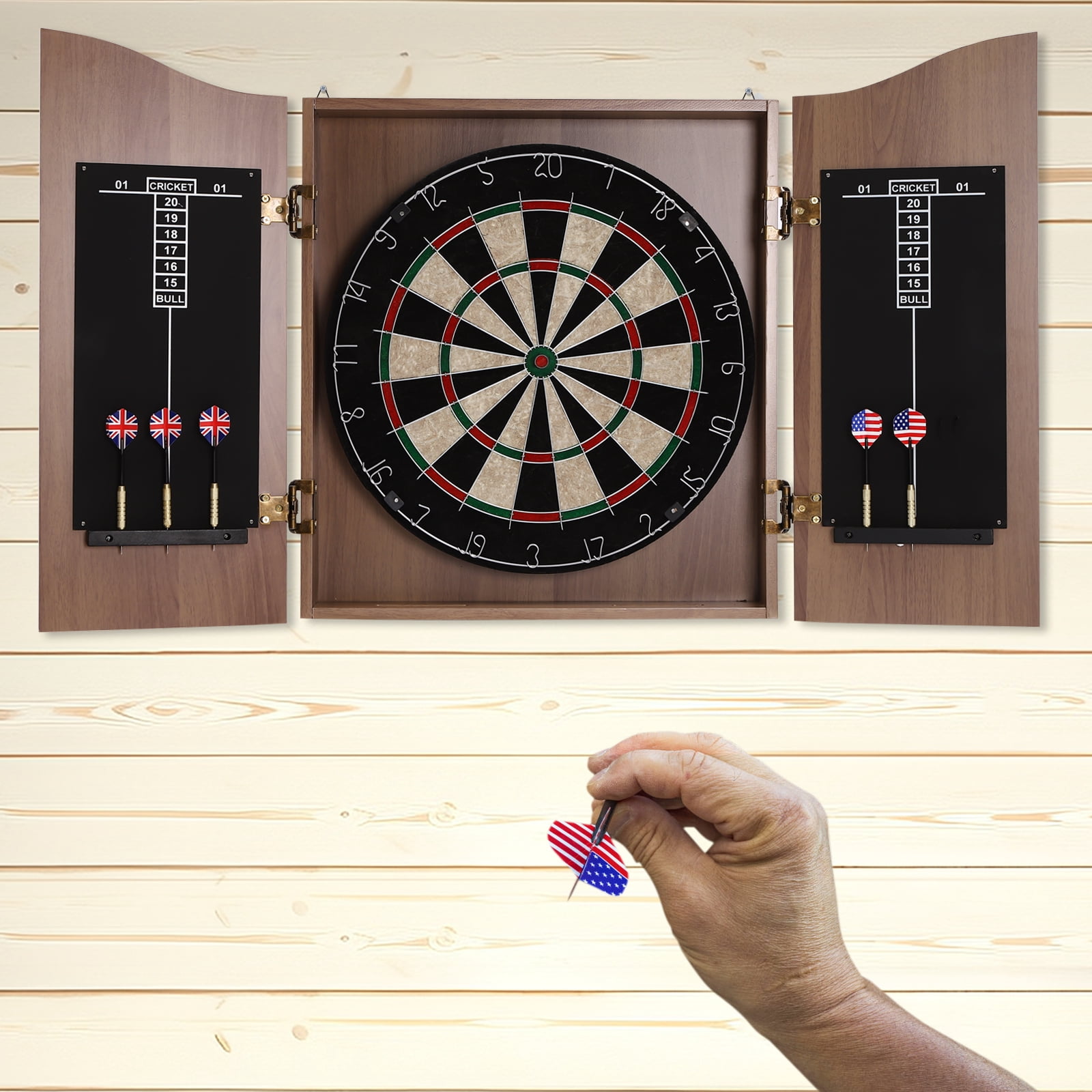 Miumaeov Folding Dartboard Cabinet Wall-Mounted Dart Board Cabinet Set with 6 Darts for Homes Bars Clubs Offices Game Room
