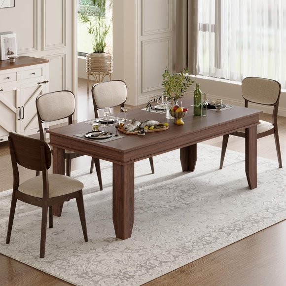 71" Farmhouse Dining Table for 6-8 People, Large Rustic Wood Table for Kitchen & Dining Room
