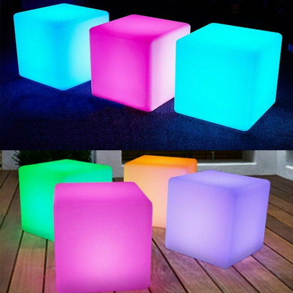 Miumaeov 16" Cube LED Color Light Stool with Remote Control Corlor Changing and Rechargeable LED Cube for Outdoor Indoor Patio Party Yard
