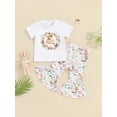 thumbnail image 2 of Toddler Baby Girl Easter Outfits Short Sleeve Letter Shirts Bunny Flared Bell Bottom Pants Set Easter Summer Clothes 6M-4T, 2 of 9