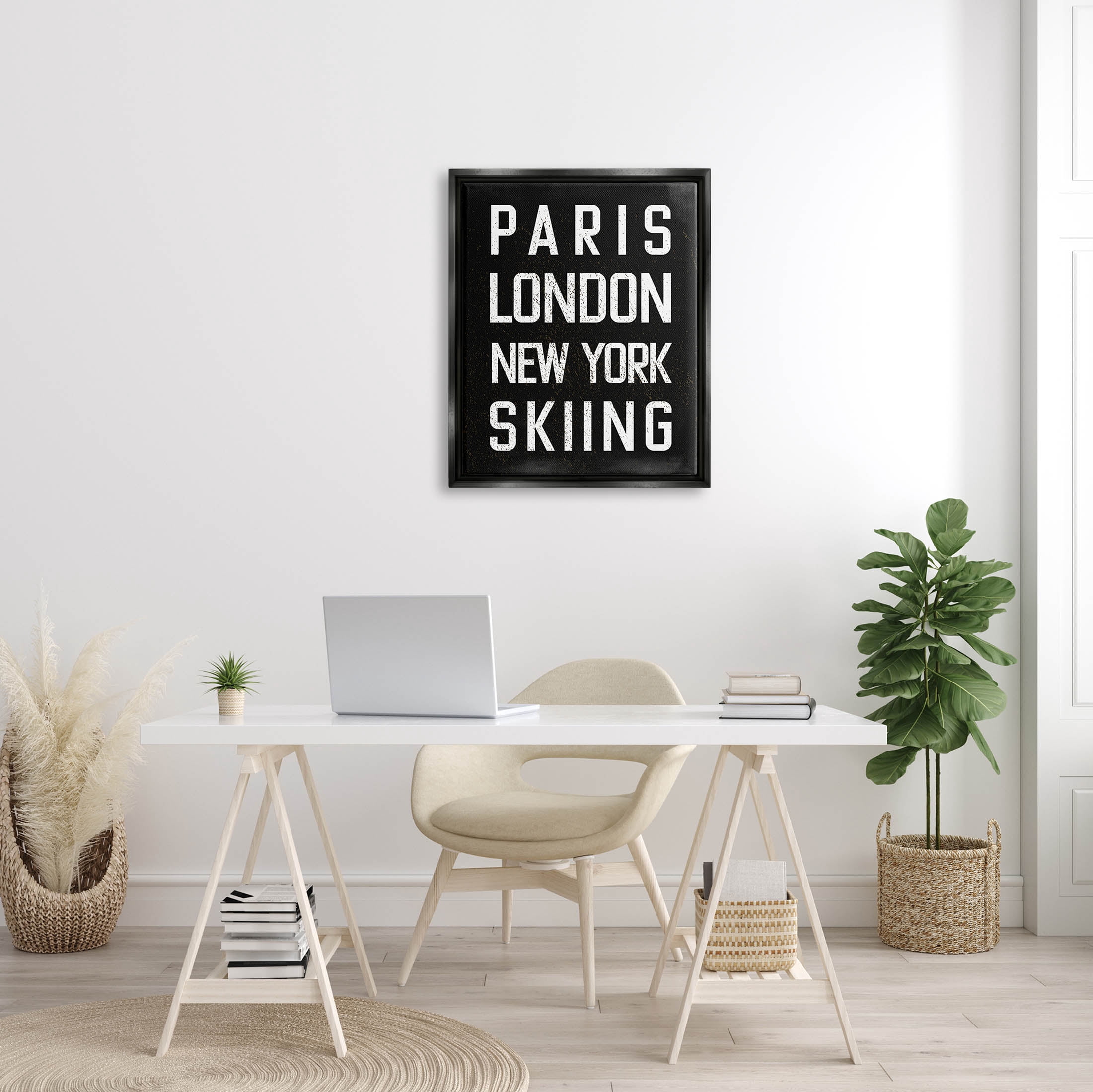 Stupell Industries Worldwide Skiing Winter Sports Graphic Art Jet Black Floating Framed Canvas Print Wall Art, Design by Valerie Weiners