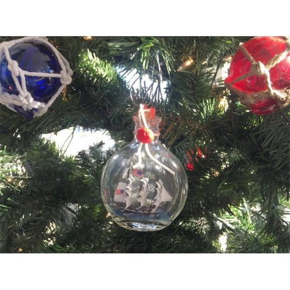 Handcrafted Model Ships ConBottle4-x 4 in. USS Constitution Model Ship in a Glass Bottle Christmas Ornament