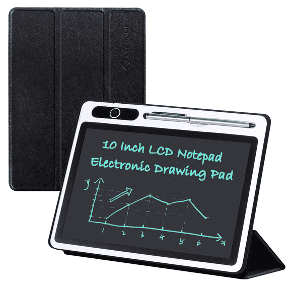 10 inch LCD Writing Tablet, Electronic Notepad with PU Cover & Pen, Erasable Reusable Drawing Board for Kids, Home, Office Notes & Doodles
