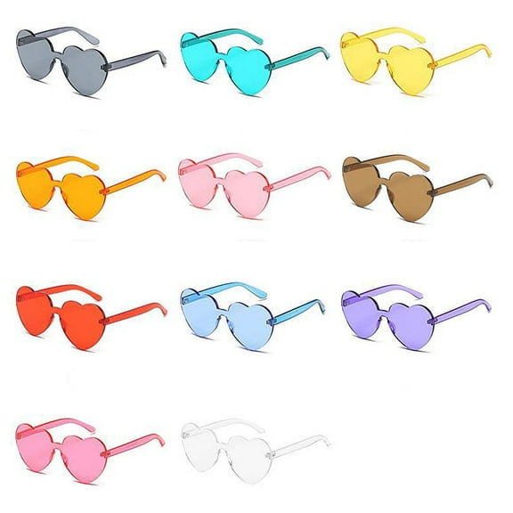 Magik 1 Pcs One Piece Round Heart Rimless Sunglasses Transparent Candy Color Eyewear
