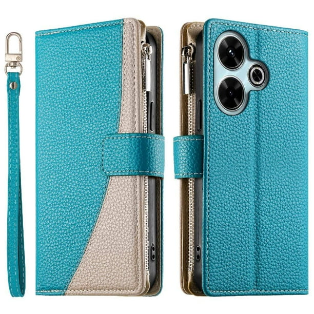 Funda cartera GANGXUN para Xiaomi Redmi 13 4G/5G , cuero PU con tarjetero, cremallera, correa de mano, soporte y protección 1014°