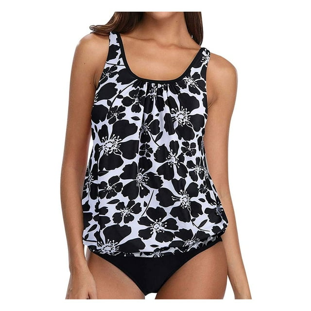 MesaSe Two Piece Bathing Suits Swimwear Tummy Control High Waisted Swimwear for Women Tankini Sets