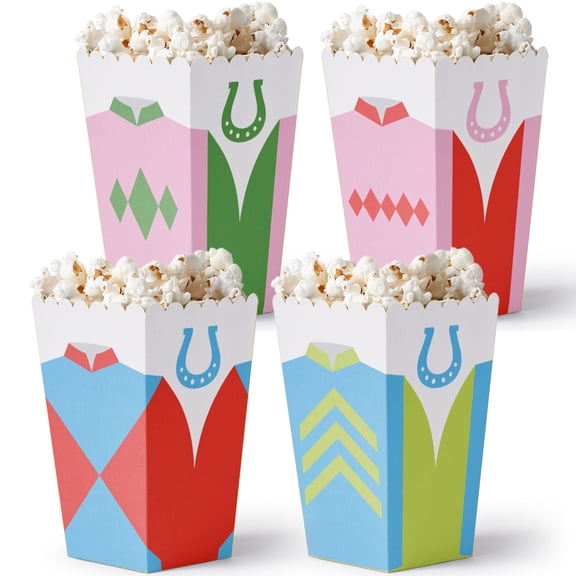 Big Dot of Happiness Derby Horse Race Popcorn Boxes, Kentucky Horse Racing Themed Party Favors, Colorful Jockey Silks Treat Boxes - Set of 12
