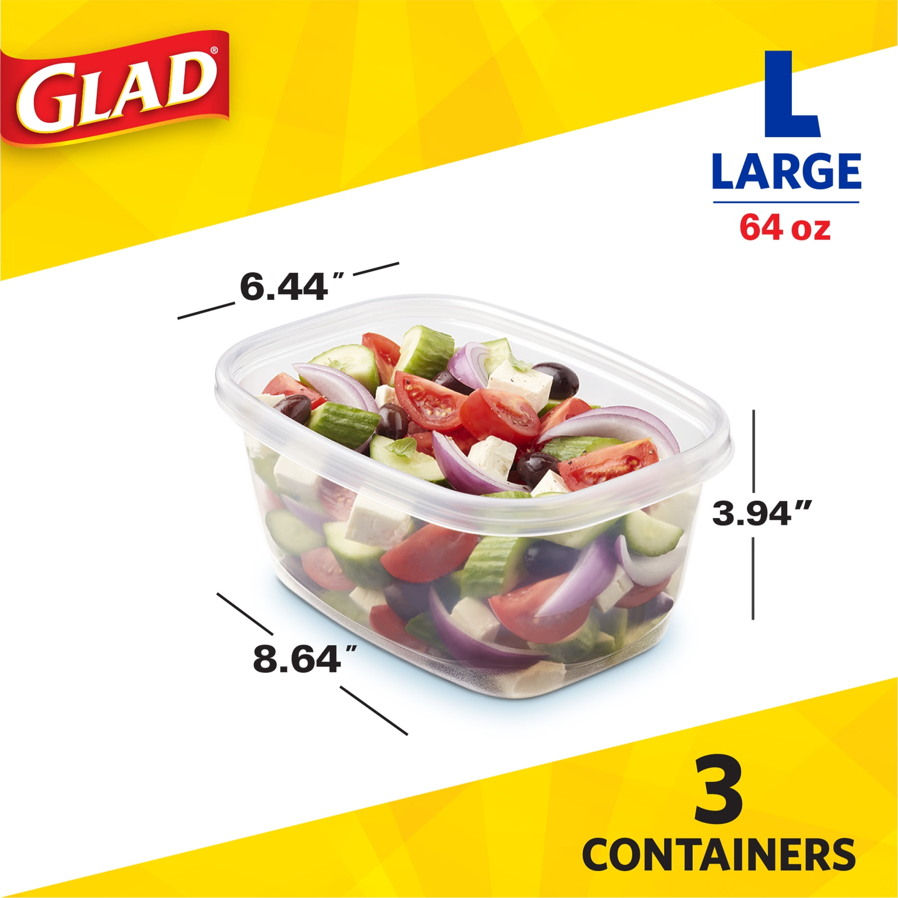 Glad® Deep Dish Containers and Lids (3 Pack), 64 oz - Fred Meyer