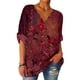 thumbnail image 1 of Blusa de Mujer Cuello en V Manga Larga Jersey Estampado Floral Camisa cómoda para Mujer para Viajes Oficina Rojo XXL, 1 of 5