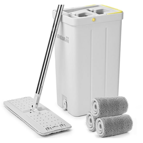 7.5L Mop and Bucket with Wringer Set, Flat Floor Mop and Bucket with 3 Microfiber Mops- Enduran™