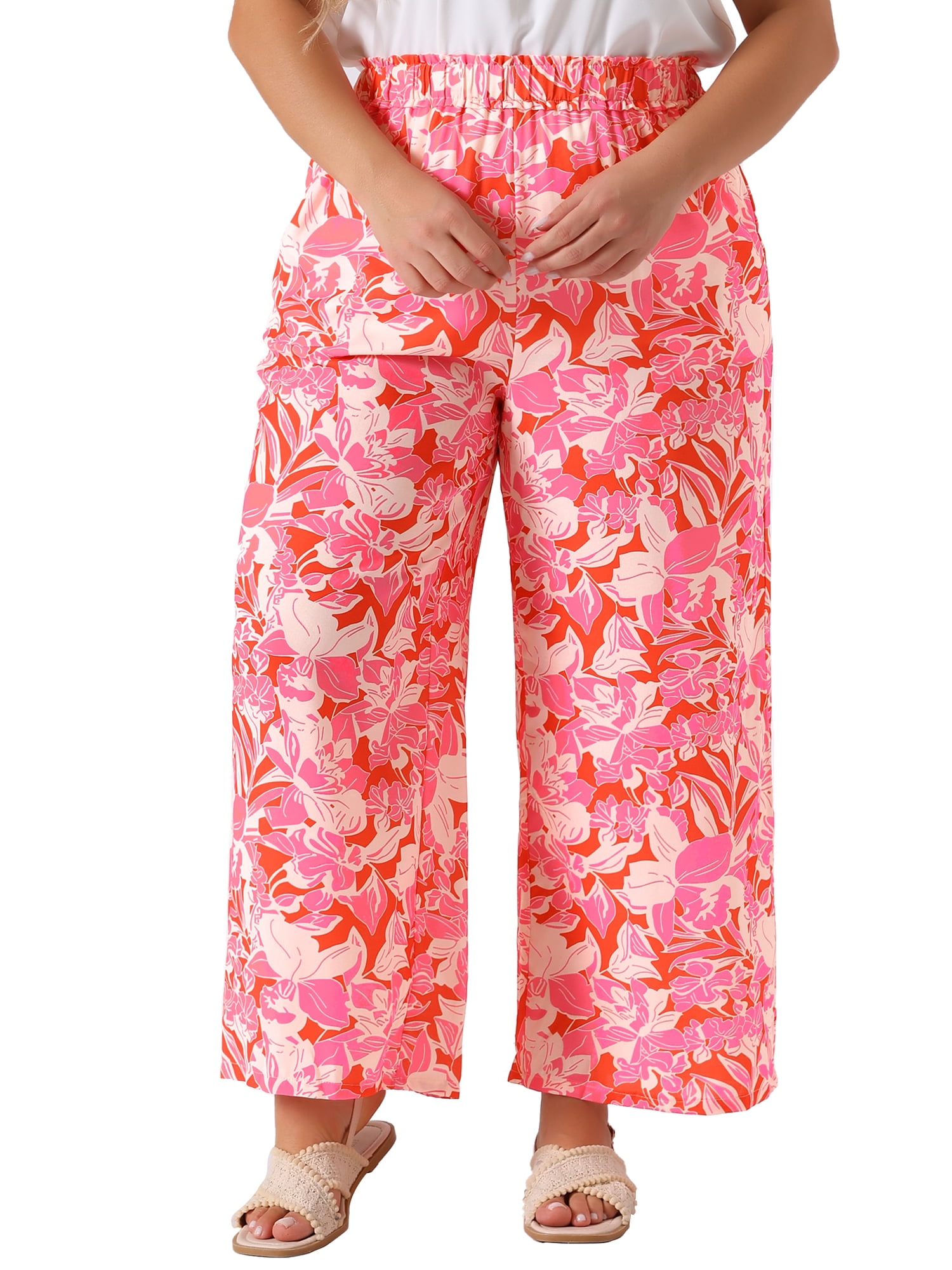 DARING DIVA Women's Plus Palazzo Pants Wide Leg Trousers with Pocket 2X Pink