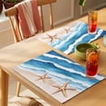 thumbnail image 4 of Blue Coastal Placemats Set of 4 Summer Beach Waves Nautical Starfish Place Mats Indoor Wipeable Table Mats Washable Cloth Dining Table Placemats for Kitchen Holiday Party Home Decor 13x19 Inch, 4 of 9