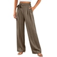 thumbnail image 6 of Oiangi Women's Wide Leg Dress Pants High Waist Tie Front Pant Pleated Casual Business Work Trousers with Pockets for Fall Khaki S, 6 of 9