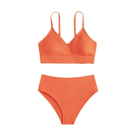 

Toddler Girl Two Piece Swimsuit Sport Solid High Waist Bikini Set Swimwear Bathing Suit