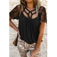 thumbnail image 1 of Women's Black Cut Out Lace Patchwork Short Sleeve Top, 1 of 12