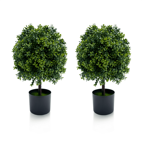 Artificial Topiary Ball Tree Set of 2 20 Inch Faux Boxwood Trees with Fruits and Plant Pot Indoor Outdoor Greenery for Home Office Porch Patio Decor